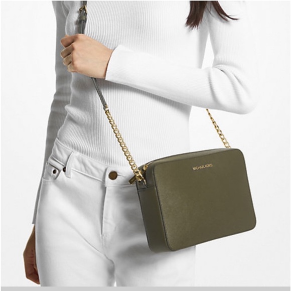 MICHAEL KORS OLIVE COLOR 
Jet Set Large Saffiano Leather Crossbody Bag - Picture 2 of 14